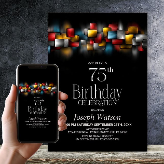 Colourful Abstract 75th Birthday Party Invitation (Creator Uploaded)