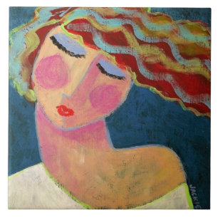 Colourful Abstract Acrylic Portrait of a Woman Tile
