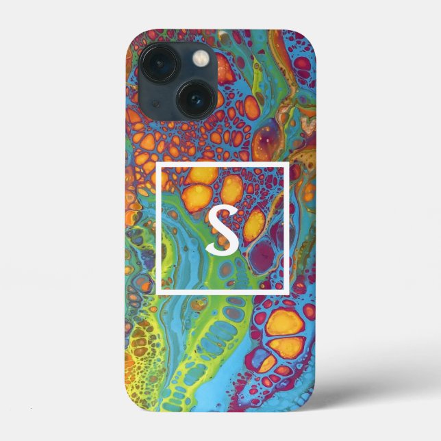 Colourful Abstract Acrylic Pour Monogram Case-Mate iPhone Case (Back)