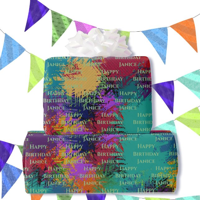 Colourful Abstract Add Birthday or Retirement Text Wrapping Paper (Creator Uploaded)
