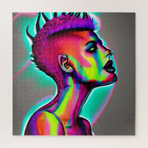 Colourful Abstract AI Art Woman with Mohawk Jigsaw Puzzle