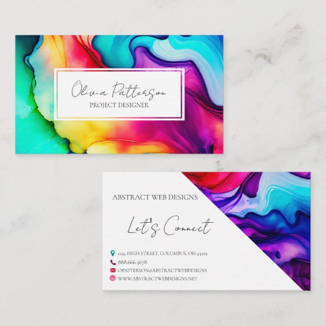 Colourful Abstract Alcohol Ink Style Business Card (Front/Back)