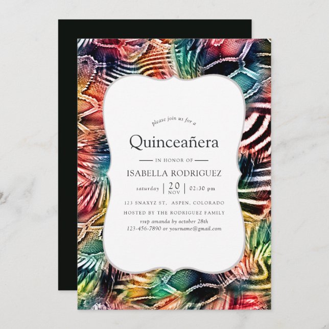 Colourful Abstract Animal Pattern Quinceanera Invitation (Front/Back)