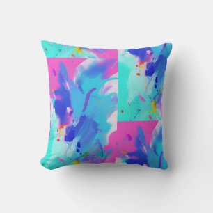 Colourful abstract aqua fuchsia indigo kitty voice throw pillow
