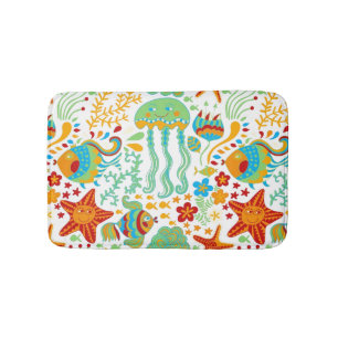 Colourful Abstract Aquatic Life Cartoon Style Bath Mat
