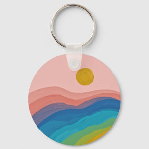 Colourful Abstract Art Artsy Pink Yellow Home Deco Keychain