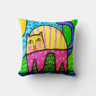 Colourful Abstract Art Cat Throw Pillow