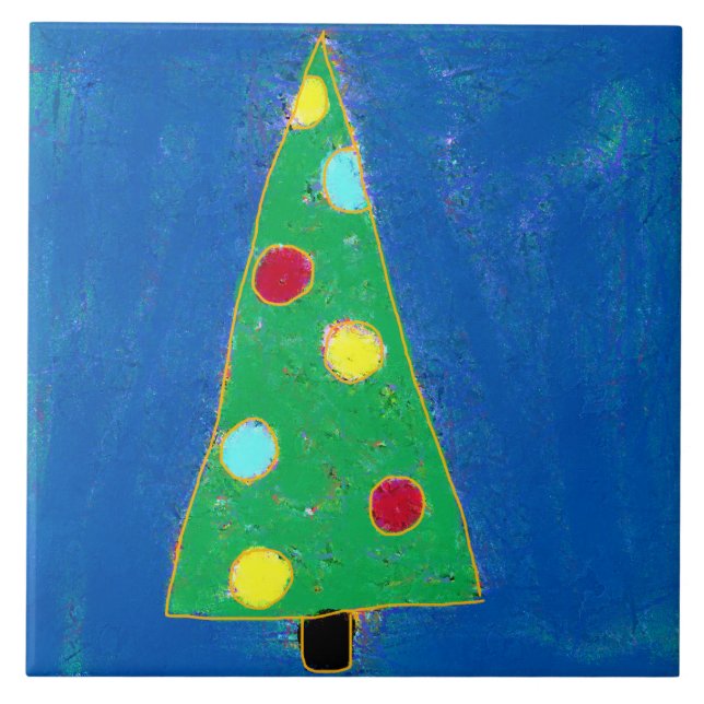 Colourful Abstract Art Christmas Tree Tile (Front)