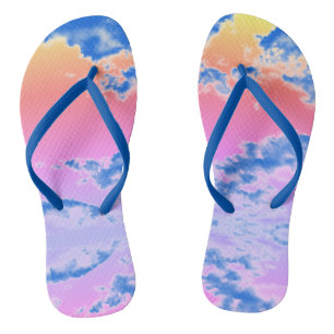 Colourful Abstract Art Clouds / Pink Summer Shoe / Flip Flops