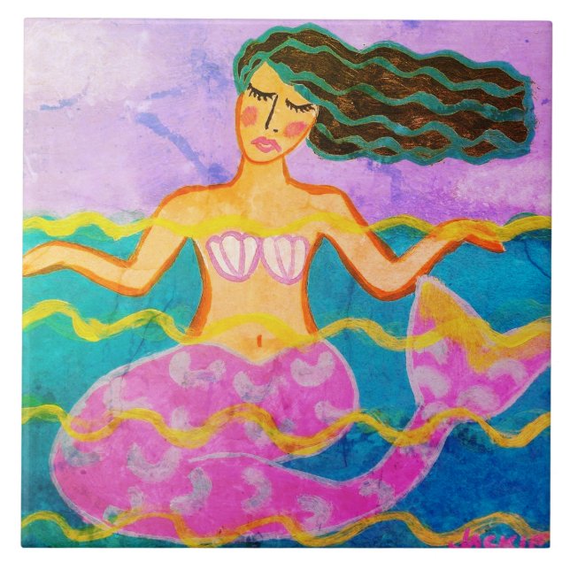 Colourful Abstract Art Mermaid Tile (Front)