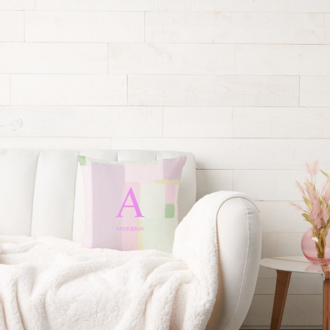 Colourful Abstract Art | Monogram Personalized Thr Throw Pillow (Couch)