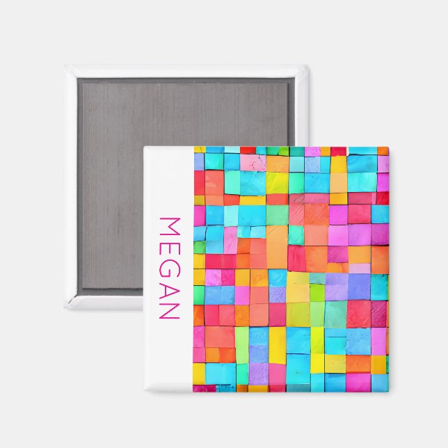 Colourful Abstract Art NAME Pink Modern  Magnet (Front/Back)