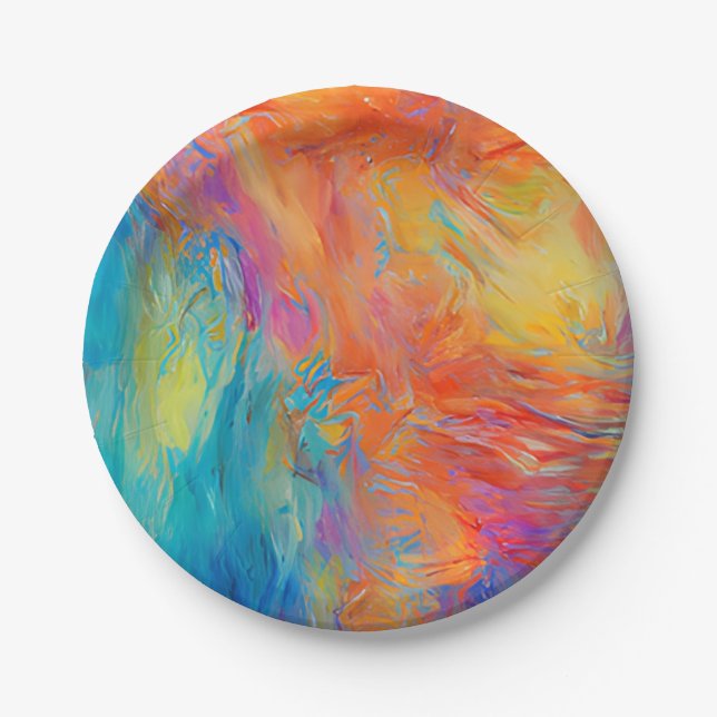 Colourful Abstract Art Painting Mod Hip Fun Paper Plate (Front)