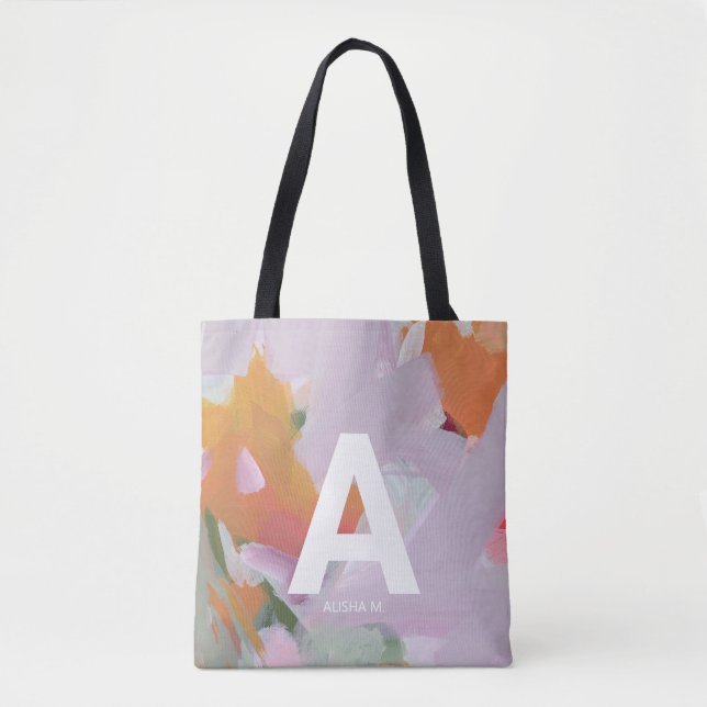 Colourful Abstract Art Personalized Monogram Gift Tote Bag (Front)