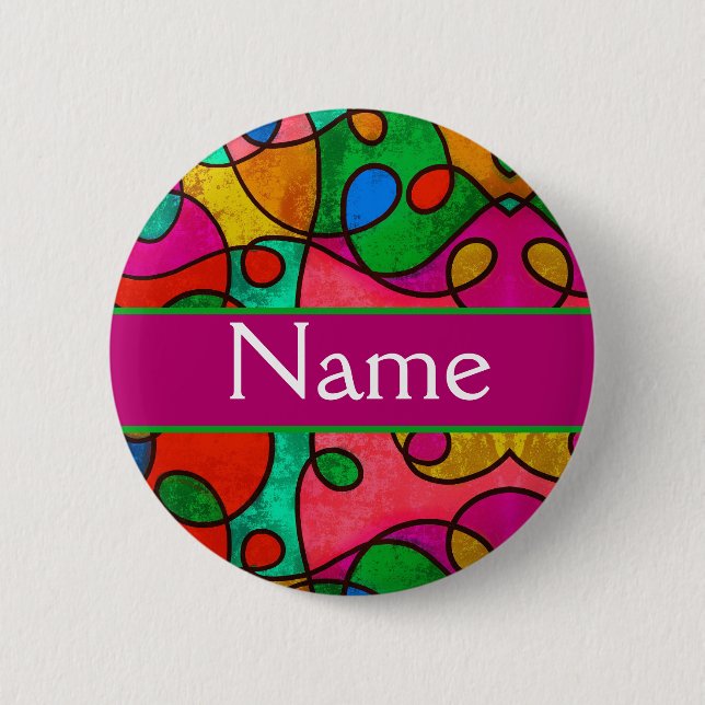 Colourful Abstract Art Personalized Name 2 Inch Round Button (Front)