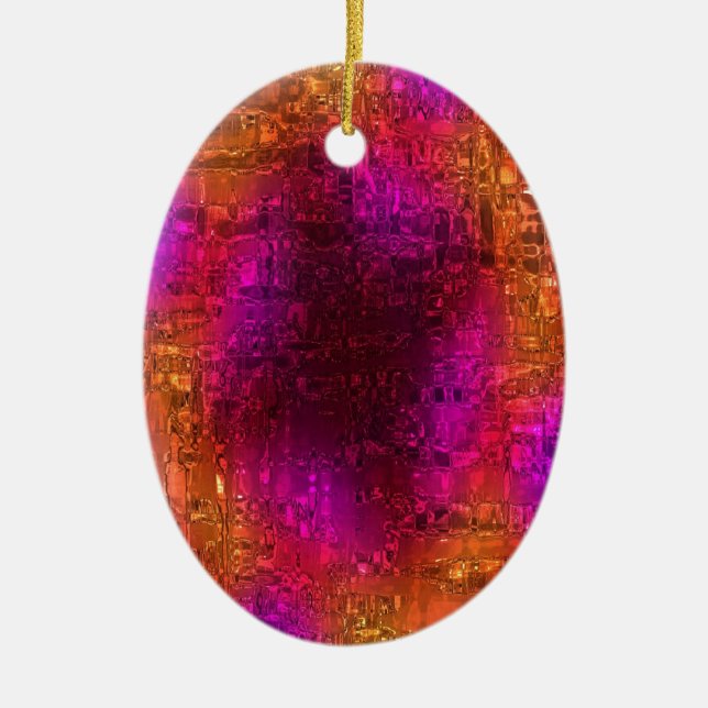 Colourful Abstract Art, Purple Orange Pink Ceramic Ornament (Front)