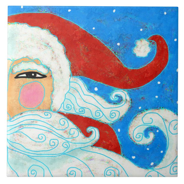 Colourful Abstract Art Santa Claus Tile (Front)