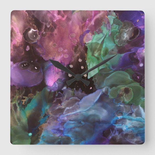 Colourful Abstract Art  Space Nebula Square Wall Clock (Front)