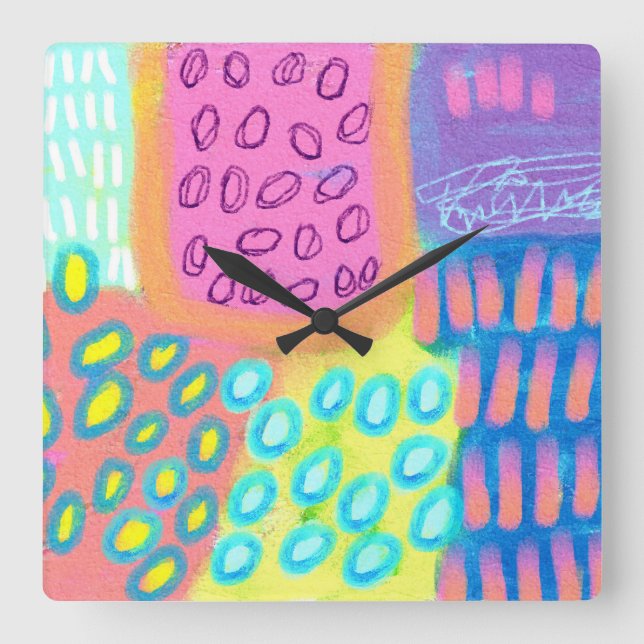 Colourful Abstract Art Square Wall Clock (Front)
