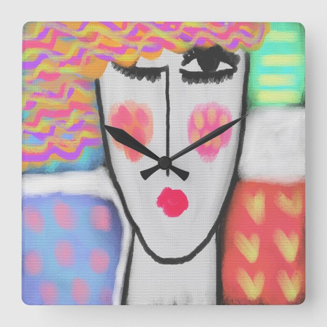 Colourful Abstract Art Square Wall Clock (Front)