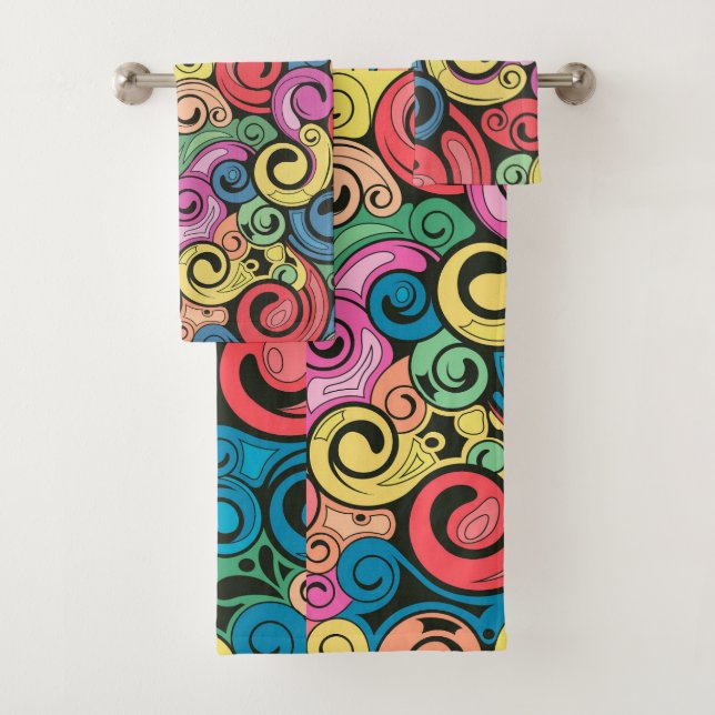 Colourful Abstract Art Swirls Bath Towel Set (Insitu)