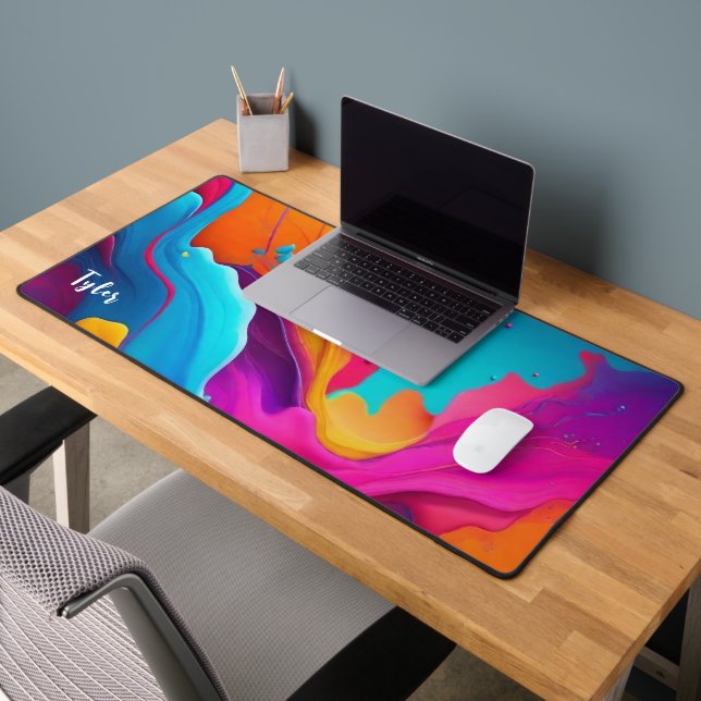 Colourful Abstract Art, White Name Desk Mat (Office 2)