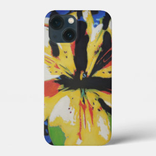 Colourful abstract art yellow and black pattern iPhone 13 mini case