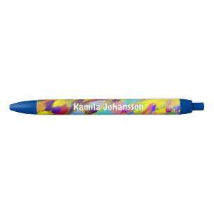 Colourful Abstract Art Yellow Purple Script Name Black Ink Pen