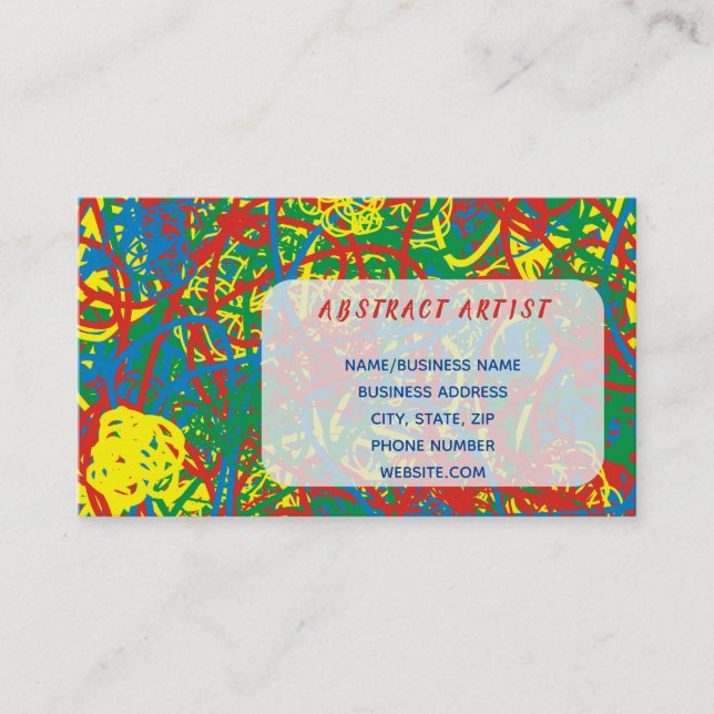 Colourful Abstract Artist Red Yellow Green Blue Ar Business Card (Front)