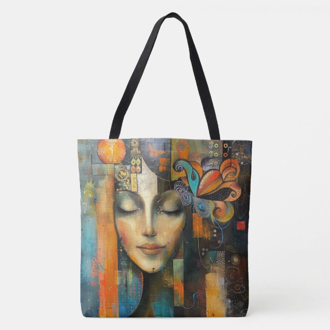Colourful Abstract Artsy Face Tote Bag (Front)