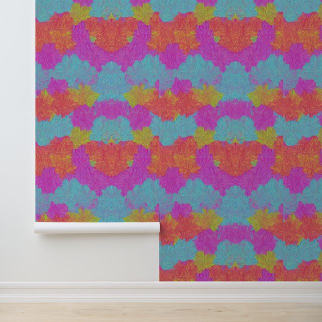 Colourful Abstract Autumn Leaves Pattern Wallpaper (Application)