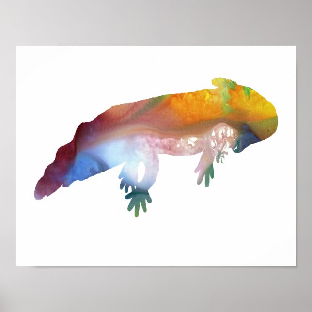 Colourful abstract axolotl silhouette poster (Front)