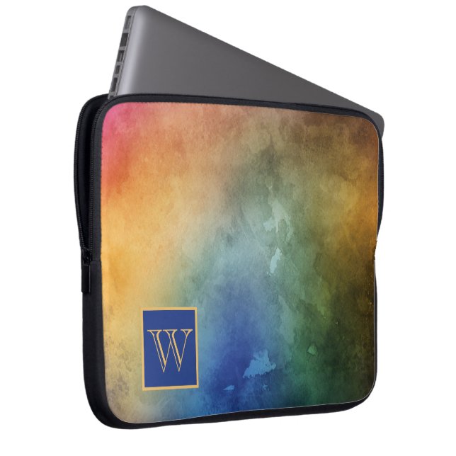 Colourful Abstract Background with  Monogram Laptop Sleeve (Front Right)