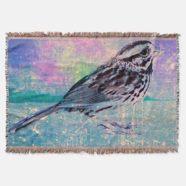 Colourful Abstract Bird Art: Vibrant Songbird Throw Blanket (Front)