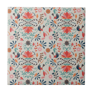Colourful abstract bird flower kitchen tile