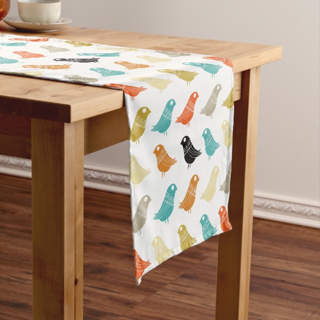 Colourful Abstract Birds Mid Century Modern Retro Short Table Runner (In Situ)