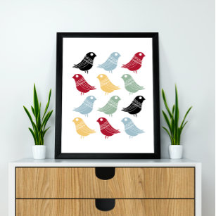 Colourful Abstract Birds Mid-Century Retro Poster