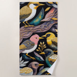 Colourful Abstract Birds Painting Beach Towel