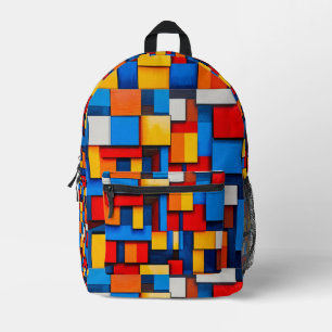 Colourful abstract blocks printed backpack