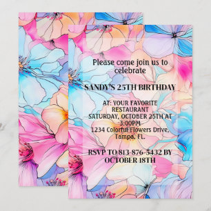 Colourful Abstract Blooming Flowers Birthday Party Invitation