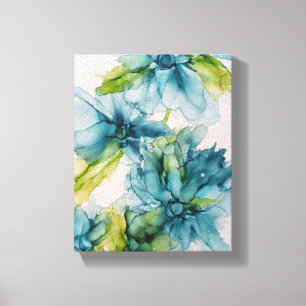 Colourful Abstract Blue and Green Floral Art Canvas Print