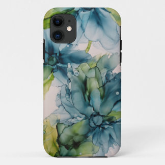 Colourful Abstract Blue and Green Floral Art iPhone 11 Case