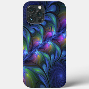 Colourful Abstract Blue Pink Green Fractal Monogra iPhone 13 Pro Max Case