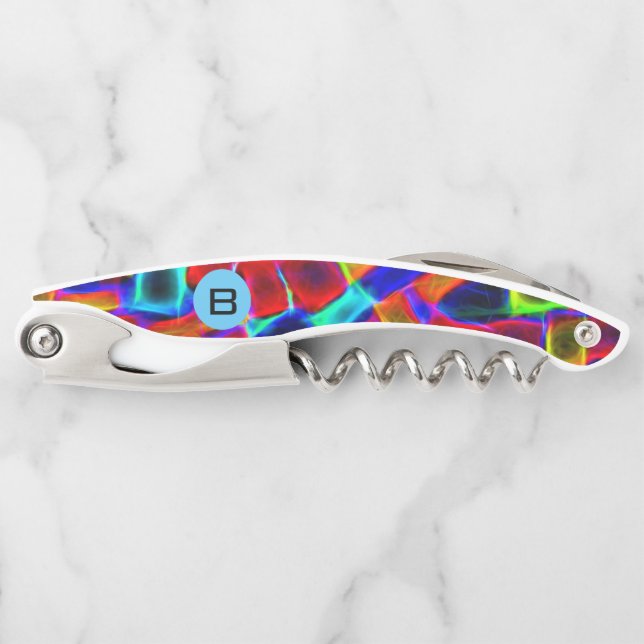 Colourful Abstract Bokeh Blocks Monogram Corkscrew (Front)