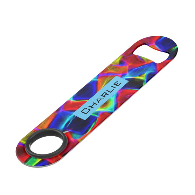 Colourful Abstract Bokeh Blocks Personalised Bar Key (Front Angled)