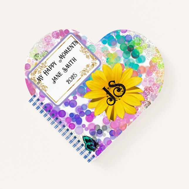  Colourful Abstract Bokeh Monogram Sunflower Heart Notebook (Front)