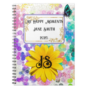  Colourful Abstract Bokeh Monogram Sunflower Notebook
