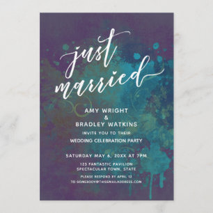 Colourful Abstract Bold Just Married Handwriting Invitation