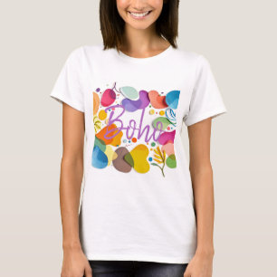 Colourful Abstract Botanical Boho Cutout Art T-Shirt