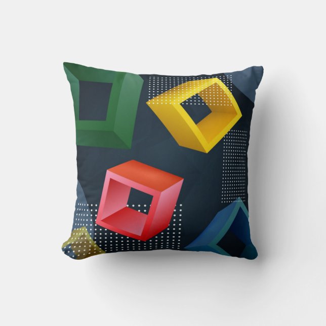 Colourful Abstract Boxes, Circles & Dots Throw Pillow (Front)